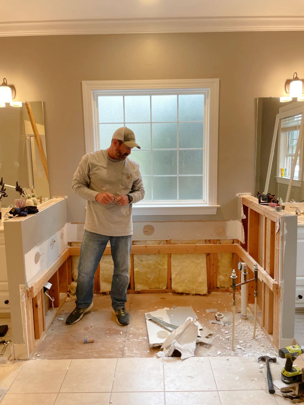 Bathroom during removal of jetted tub