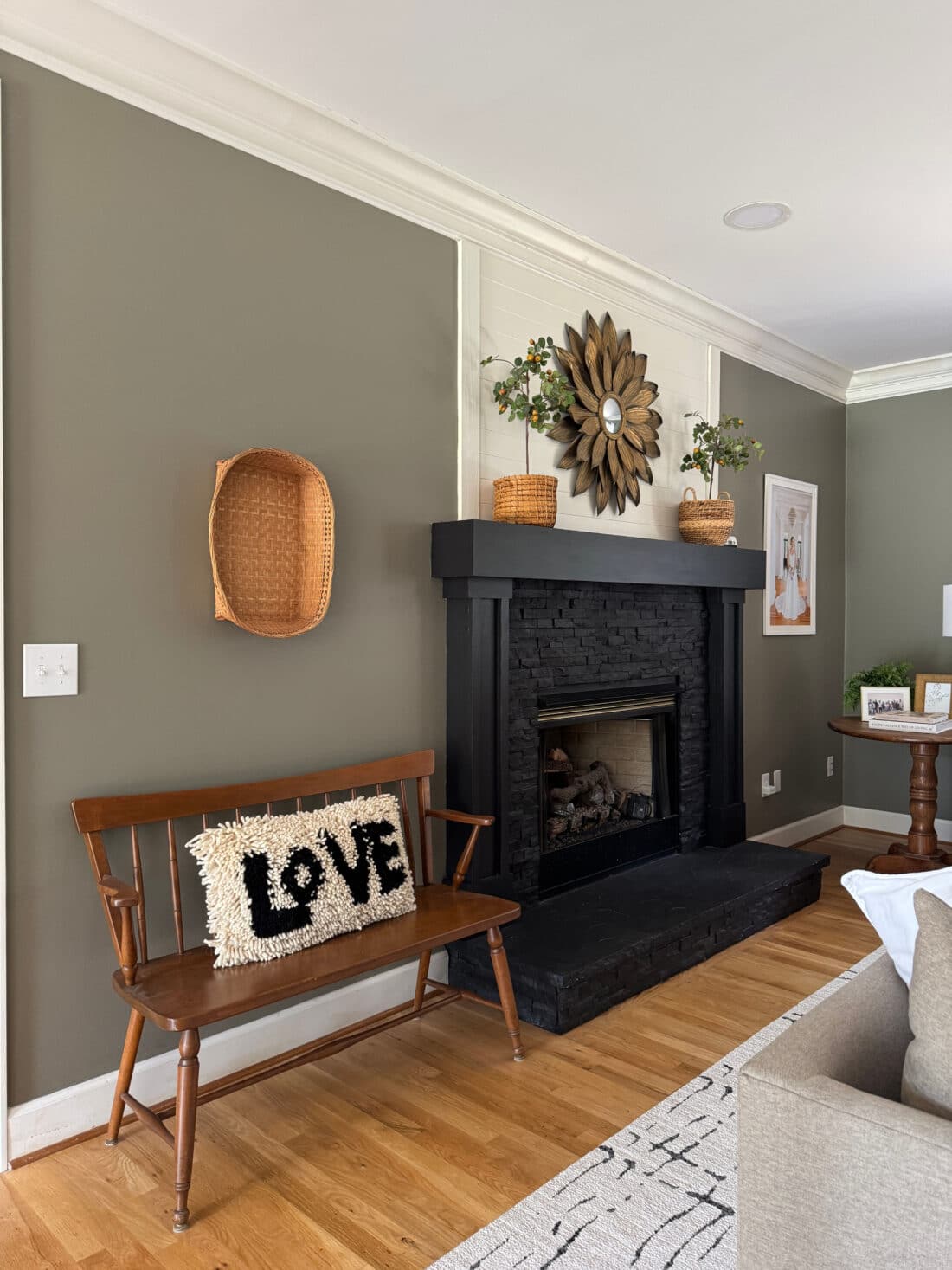 Love accent pillow on bench