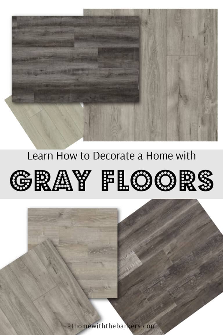 Learn how to decorate a home with gray floors graphic for Pinterest