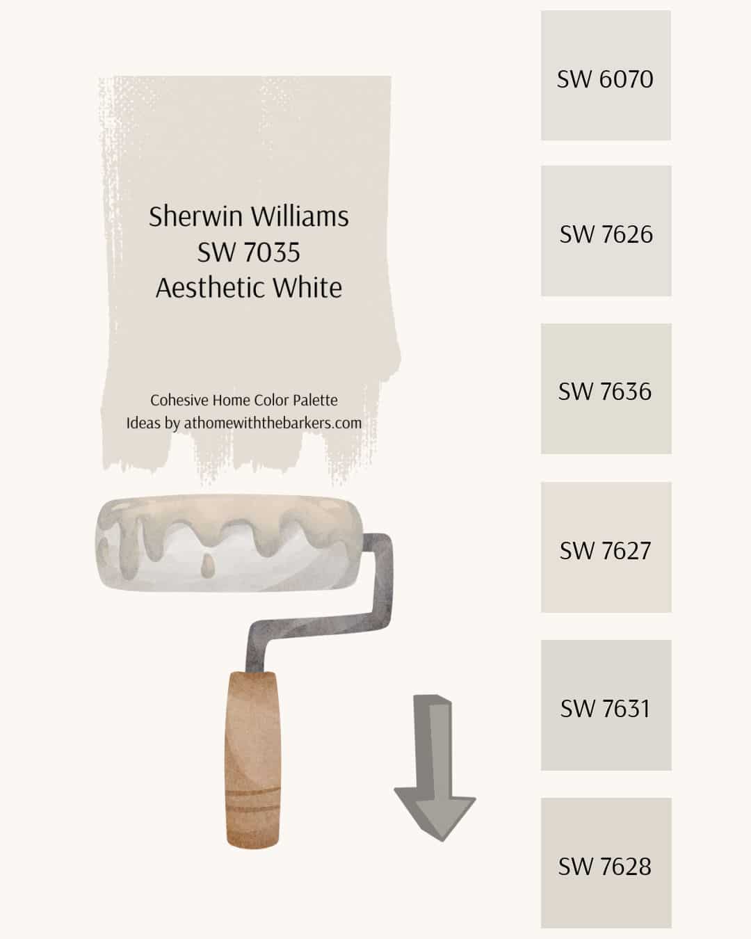Sherwin Williams Aesthetic White paint color strip and color options