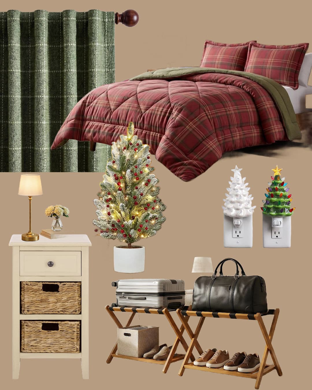 LTK Wayfair cozy guest bedroom for holidays with red plaid bedding