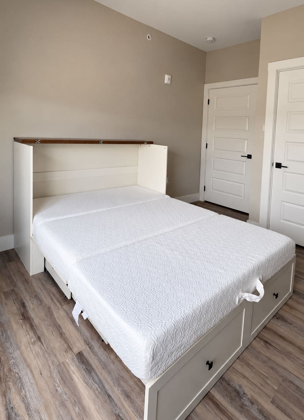 Murphy Cabinet Bed opened to showcase the full size mattress